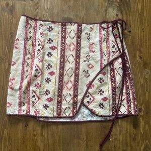 Free People Patterned Mini Skirt - Cream, Red, Brown